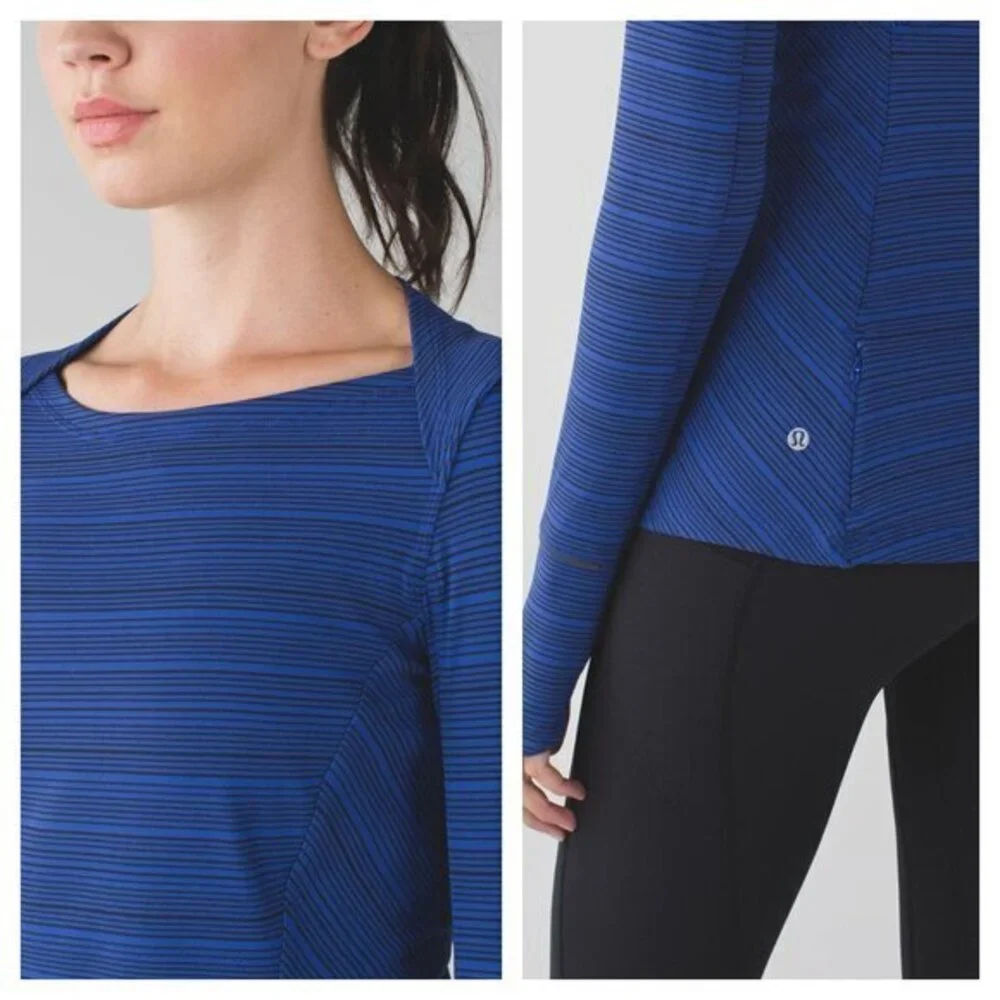 Lululemon Kanto Catch Me Long Sleeve 4 Kanto Stripe Sapphire Blue Black